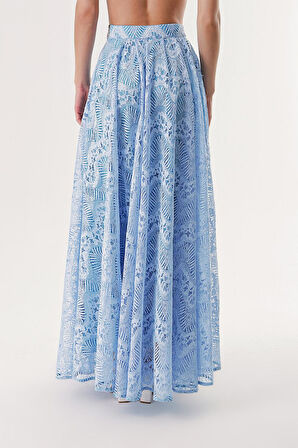 Mavi Fermuarlı uzun dantel etek 81240 | S