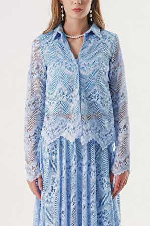 Mavi Dantel gömlek 10825 | M