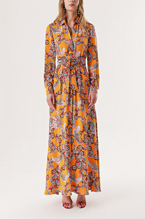 Turuncu Bol kesim gömlek elbise 94264 | S