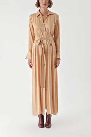 Bej Bol kesim gömlek elbise 94269 | L