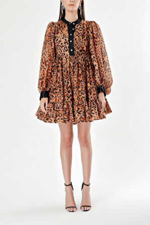 Leopar Büzgülü kısa elbise 94240 | M