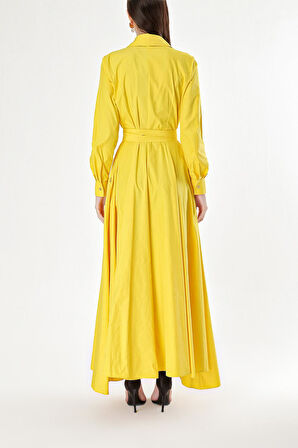 Sarı Uzun tafta gömlek elbise 94335 | L