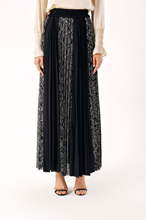 Siyah Dantel detaylı piliseli etek 81273 | M