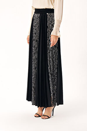 Siyah Dantel detaylı piliseli etek 81273 | M