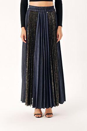 Lacivert Dantel detaylı piliseli etek 81273 | S