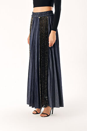 Lacivert Dantel detaylı piliseli etek 81273 | S