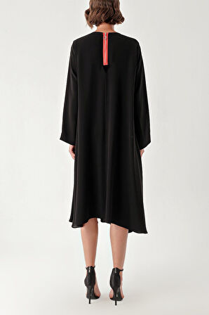 Siyah Garni detaylı bol kesim elbise 94361 | L