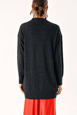 Antrasit Yün ve kaşmir karışımlı hırka 28832 | L