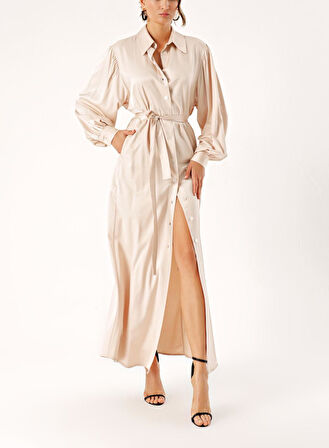 Bej Bol kesim gömlek elbise 94356 | S