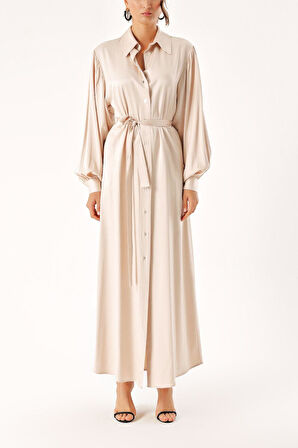 Bej Bol kesim gömlek elbise 94356 | S