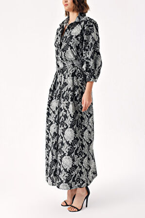 Desenli Kabarık etekli bağlama detaylı gömlek jakar takım 12328 | M