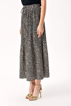 Desenli Piliseli midi boy etek 81275 | M