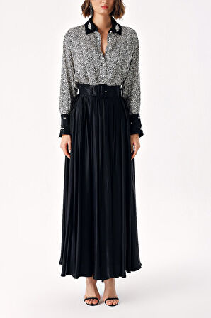 Desenli Taş işlemeli gömlek ve lastikli etek takım 12331 | L