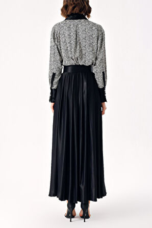 Desenli Taş işlemeli gömlek ve lastikli etek takım 12331 | L