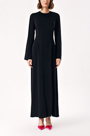 Siyah Uzun vücuda oturan yırtmaç detaylı elbise 94379 | L