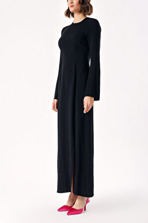 Siyah Uzun vücuda oturan yırtmaç detaylı elbise 94379 | L