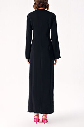 Siyah Uzun vücuda oturan yırtmaç detaylı elbise 94379 | L