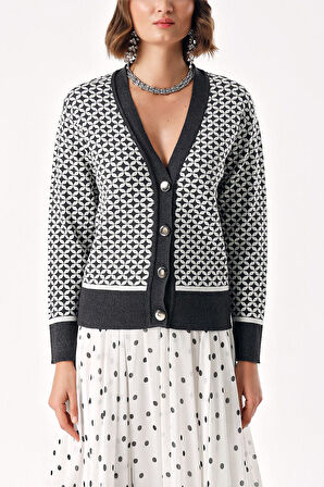 Lacivert Desenli triko hırka 28863 | S