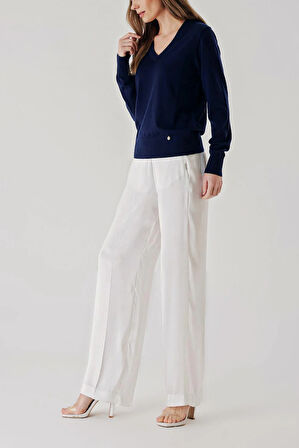 Lacivert V yaka yün triko kazak 28869 | M