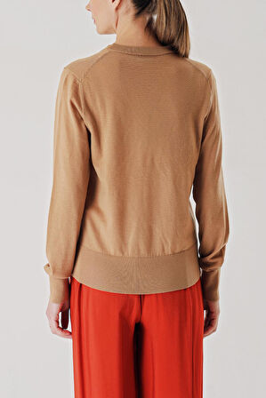 Bej V yaka yün triko kazak 28869 | M