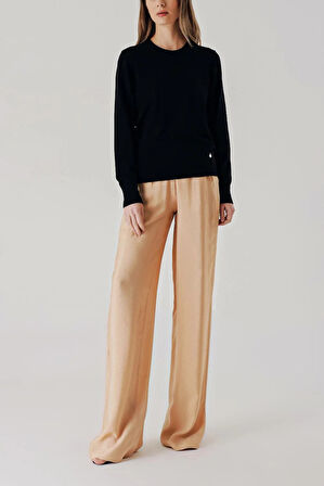 Siyah Bisiklet yaka yün triko kazak 28868 | L