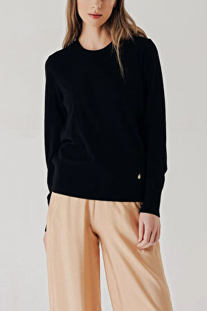 Siyah Bisiklet yaka yün triko kazak 28868 | L