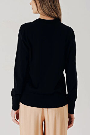 Siyah Bisiklet yaka yün triko kazak 28868 | L