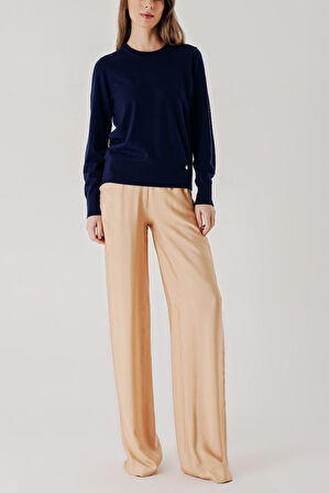 Lacivert Bisiklet yaka yün triko kazak 28868 | S