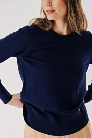 Lacivert Bisiklet yaka yün triko kazak 28868 | S