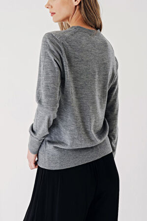 Gri Bisiklet yaka yün triko kazak 28868 | L