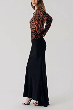 Leopar Bisiklet yaka leopar desenli yün triko kazak 28866 | L