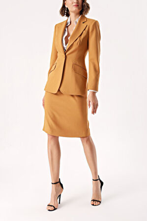 Bej yüksek bel kalem etek 81279 | M