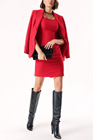 Kırmızı Kolsuz dar mini elbise 94382 | M