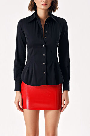 Siyah Likralı dar kesim gömlek 10831 | M