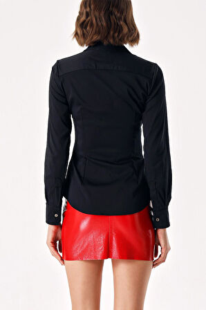 Siyah Likralı dar kesim gömlek 10831 | M