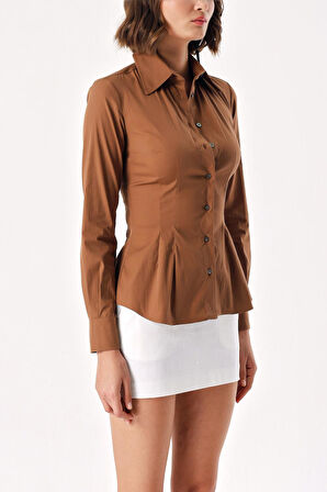 Kahve Likralı dar kesim gömlek 10831 | M