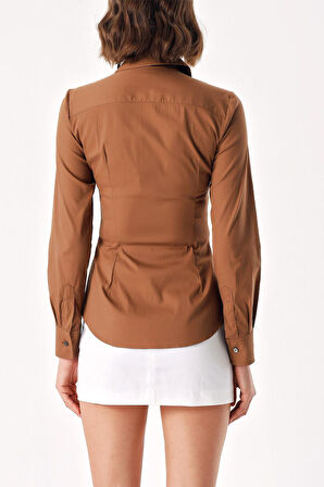 Kahve Likralı dar kesim gömlek 10831 | M