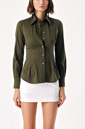 Haki Likralı dar kesim gömlek 10831 | S