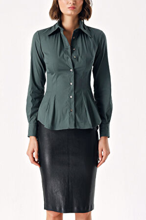 Petrol Likralı dar kesim gömlek 10831 | M