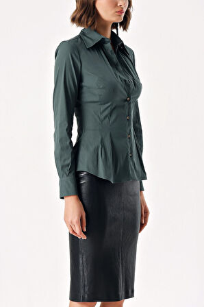 Petrol Likralı dar kesim gömlek 10831 | M