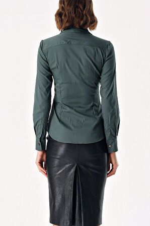 Petrol Likralı dar kesim gömlek 10831 | M