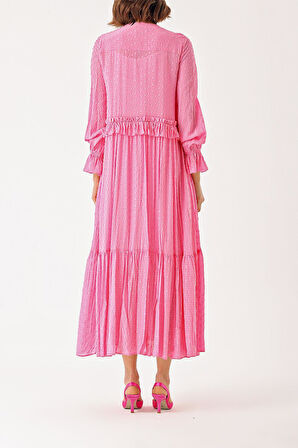 Pembe Valon detaylı bol kesim elbise 93936 | L