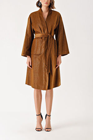 Devetüyü Velvet loose fit belted kimono jacket 20405 | L