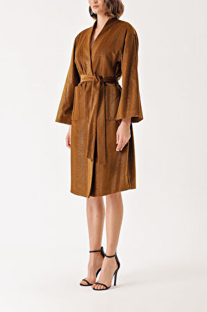 Devetüyü Velvet loose fit belted kimono jacket 20405 | S