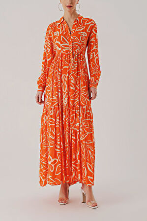 Turuncu Kemerli rahat gömlek elbise 94389 | S