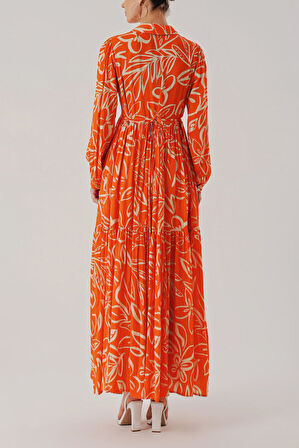 Turuncu Kemerli rahat gömlek elbise 94389 | S