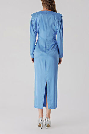 Mavi Vatkalı vücudu saran elbise 94406 | L