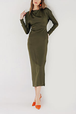 Haki Vatkalı vücudu saran elbise 94406 | M