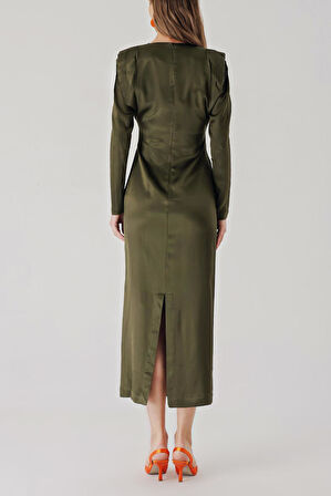 Haki Vatkalı vücudu saran elbise 94406 | M