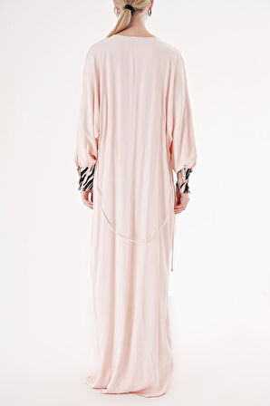 Pembe Bol kesim kemerli uzun elbise 94417 | S